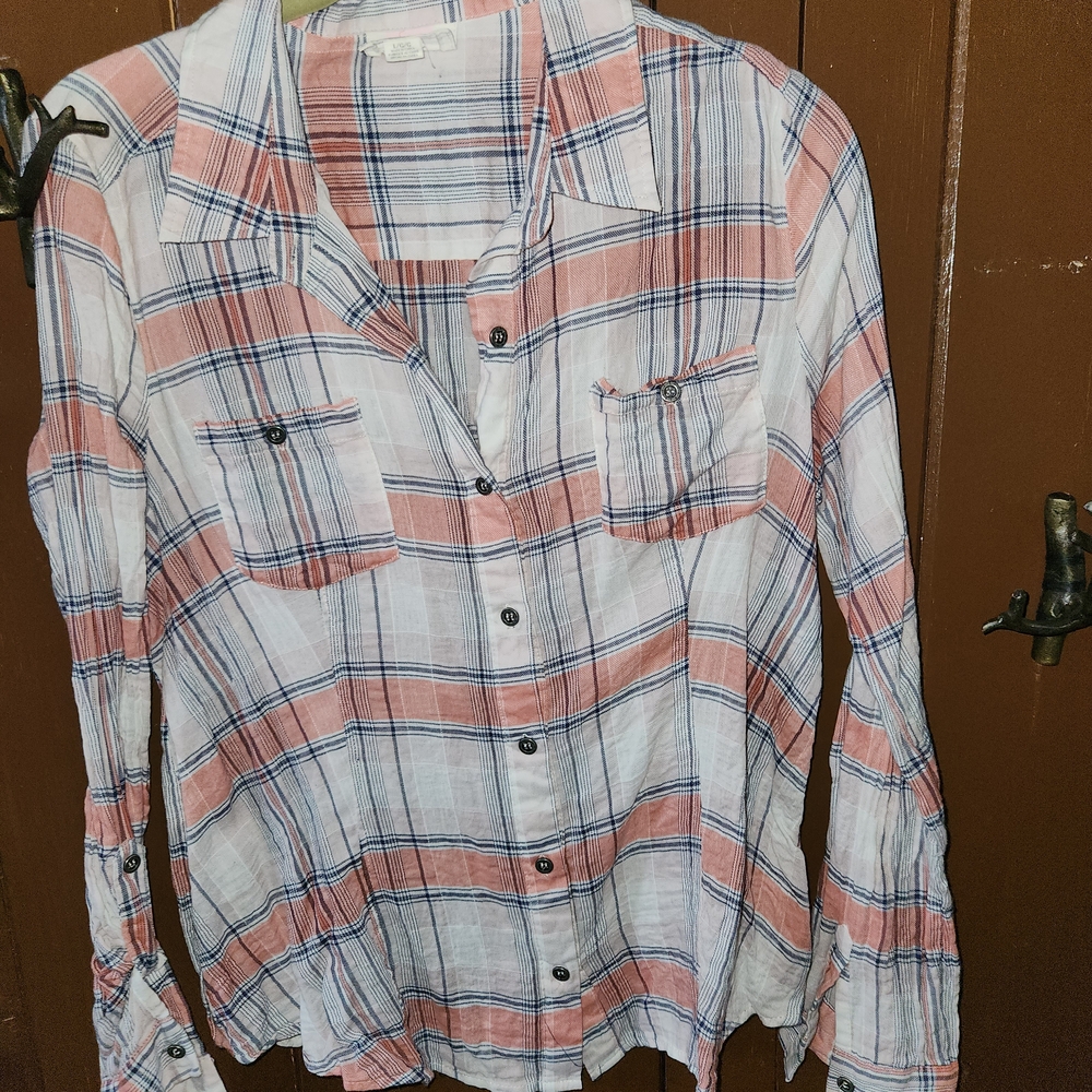 Quiksilver Pink and White Plaid Shirt